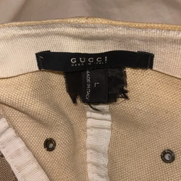 Rare White Linen Gucci Baseball Cap/ Hat Vintage with Gucci